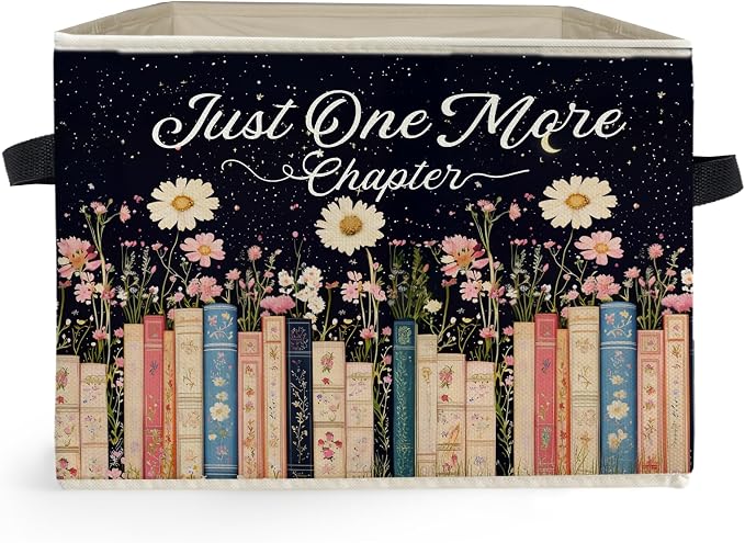 Mystical Celestial Floral Bookish Storage Box Bins, Just One More Chapter Collapsible Storage Basket Organizer for Reading Nook Corner Room Library Home Clothes Books