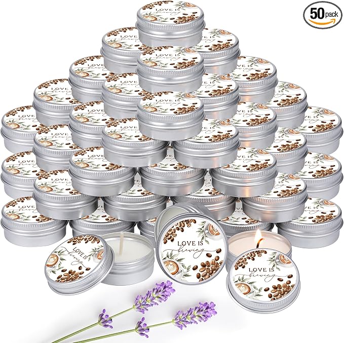 MTLEE 50 Pcs Love is Brewing Bridal Shower Candles Gift Favors for Guests 1 oz Lavender Scented Soy Wax Aromatherapy Coffee Candle Favors for Wedding Party Guests