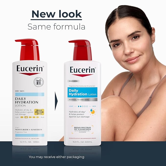 Eucerin Daily Hydration Lotion with SPF 15 - Broad Spectrum Body Lotion for Dry Skin - 16.9 fl. Oz. Pump Bottle (Pack of 3)
