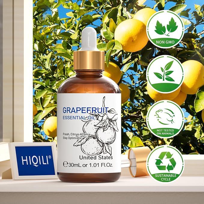 HIQILI 30 ml Grapefruit Essential Oil, for Diffuser, Skin Care - 1 Fl Oz | Fresh Citrus Aroma, Ideal for Daytime Diffusion, Nighttime Massage, DIY and Daily Home Fragrance —30mL / 1.01 fl oz
