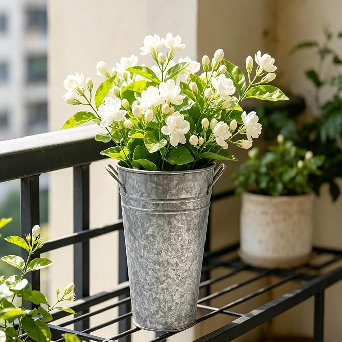 Hosley Set of 2 Galvanized Bucket/Pot Vase with PVC Liner, 5" Dia x 9" H Ideal Gift for Floral Arrangements Wedding Home Office Party DIY Indoor Outdoor Garden Patio