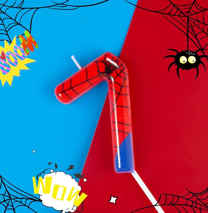 PHD CAKE 2.76 Inch Number 7 Spider Birthday Candles, Spider Cartoon Themed Number Candles, Cake Number Candles, Party Celebration