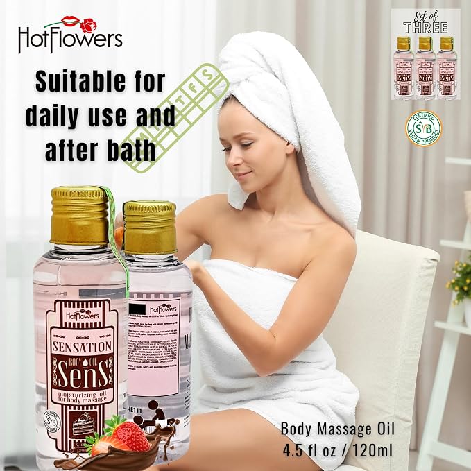 HOT FLOWERS Sens Sensations Body Massage Oil for Moisturizer and Nourish the Skin – Women and Couples - 4.5 fl oz