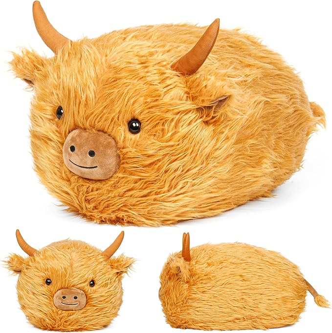 Wepop 20 in Fluffy Highland Cow Stuffed Animal, Giant Highland Cow Plush, Adorable Cattle Stuffed Animal Plushie Pillows Gifts for Kids and Adults