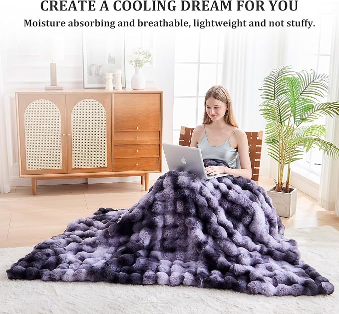 Faux Fur Throw Blanket for Couch, 1000 GSM Cozy Fuzzy Fluffy Soft Plush Thick Bubble Sherpa Blanket for Sofa Bedroom Living Room, Mothers Day Birthday Gifts for Women Home Decor