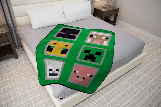 Sunny Side Up Minecraft Soft Plush Throw Blanket - Measures 46 x 60 Inches - Super Soft & Cozy Fleece Kids Bedding Features Creeper & Enderman