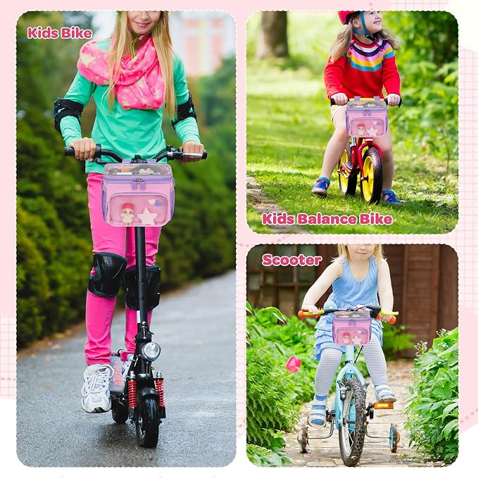 Kids Bike Basket, Front Frame Handlebar Bag for Toddler Scooter Tricycle Bicycle, Cute Small Fabric Bicycle Basket for Boys & Girls,