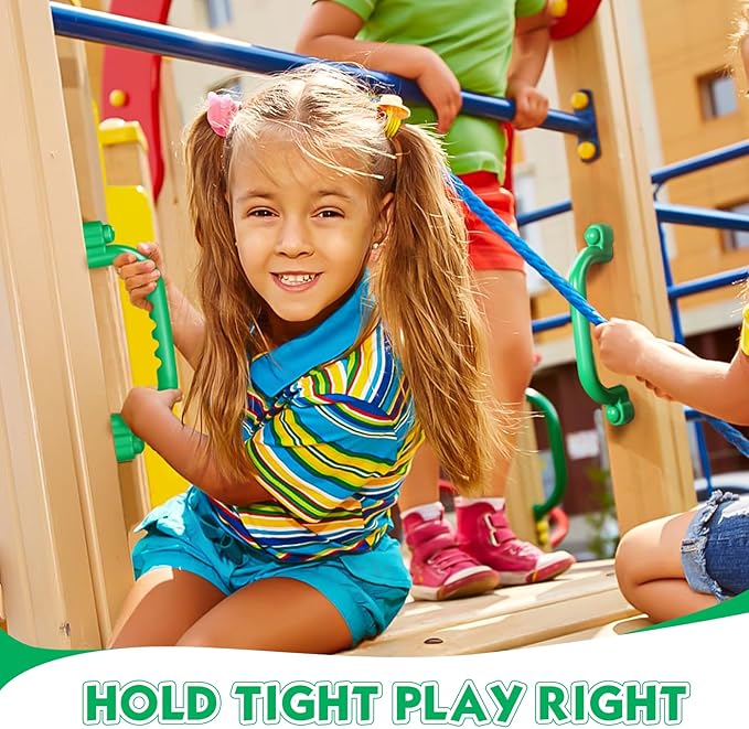 TOPNEW 4Pcs Kids Playground Safety Handles -Swing Set & Climbing Frame Hand Grips, Multi-Color Plastic Grab Bars for Outdoor Playhouse, Jungle Gym, Climbing Frame (Green)