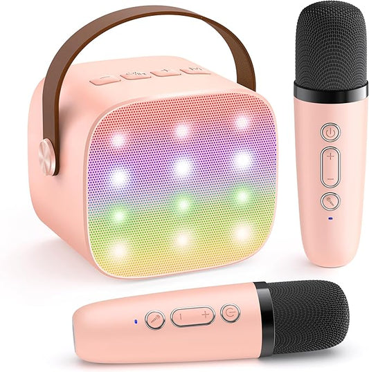 Karaoke Machine for Kids Adults, Bluetooth Mini Speaker with 2 Wireless Microphones, 2026 TOP Birthday Gifts Toys for Girls Ages 3, 4, 5, 6, 7, 8, 9, 10, 12+ Years Old Toddler Family (Lightpink)