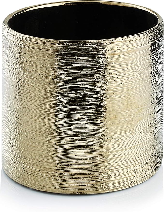 WGVI Gold Etched Ceramic Cylinder Vase Width 6.5" Height 6", Flower Arrangements, Candle Holder, Terrarium Planter Pot, Storage Container Organizer, Pen Brush Holder, Scratched Texture Design, 6 Pc