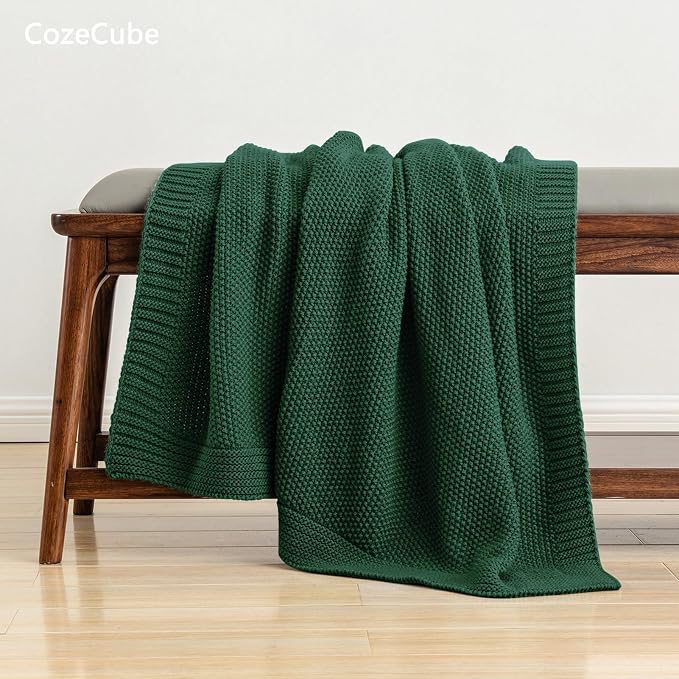 CozeCube Christmas Green Seed Stitch Throw Blanket 50"x60", Farmhouse Decor | Blanket for Couch, Soft Cozy Cable Knit Throw for Bed Sofa Living Room, Lightweight Warm Decorative Christmas Blanket