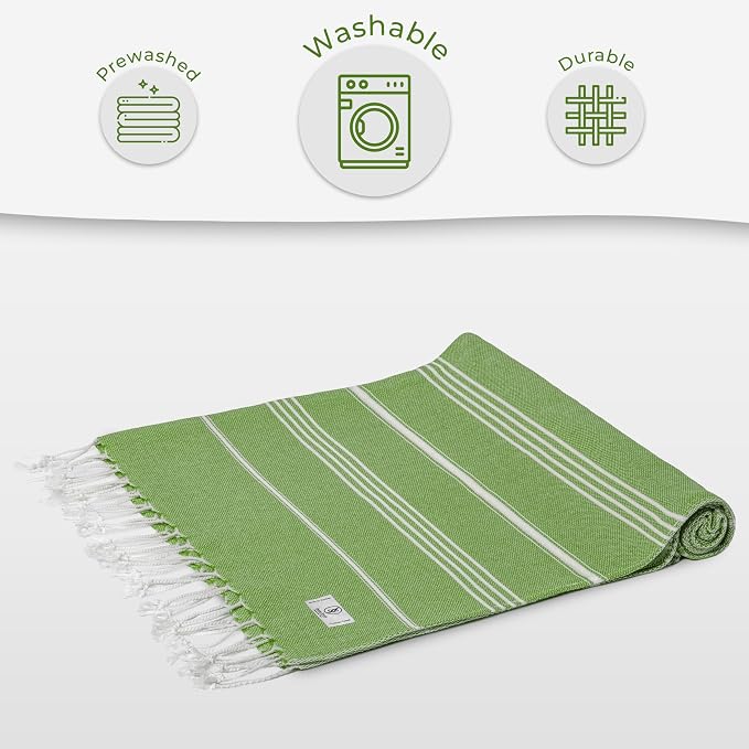 Ossano Turkish Beach Towel Absorbent & Lightweight Oversized (39" x 71") - Quick Dry, Versatile and Functional as Yoga Mat, Picnic Blanket, Travel Blanket, Bath, Gym, Camping Towel - Pistachio Green