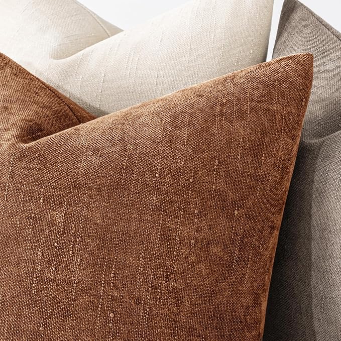 MIULEE 12x20 Inch Lumbar Textured Chenille Throw Pillow Covers Pecan Brown | Pack of 2 Decorative Soft Throw Pillows, Solid Textured Cushion Covers, Modern Home Decor for Couch Sofa Bedroom Living Room