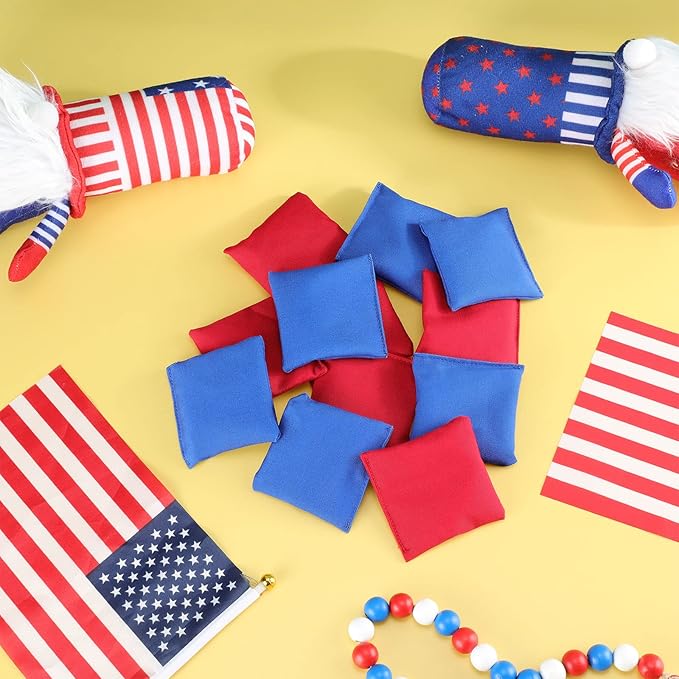 Sotiff 24 Pcs Bean Bags Mini Nylon Cornhole Bean Bags for Kids Tossing Fun Sports Outdoor Family Games Carnival Toy Patriotic Small Beanbag Hand Toss Party Game Supplies for Kid Adult(Blue Red)