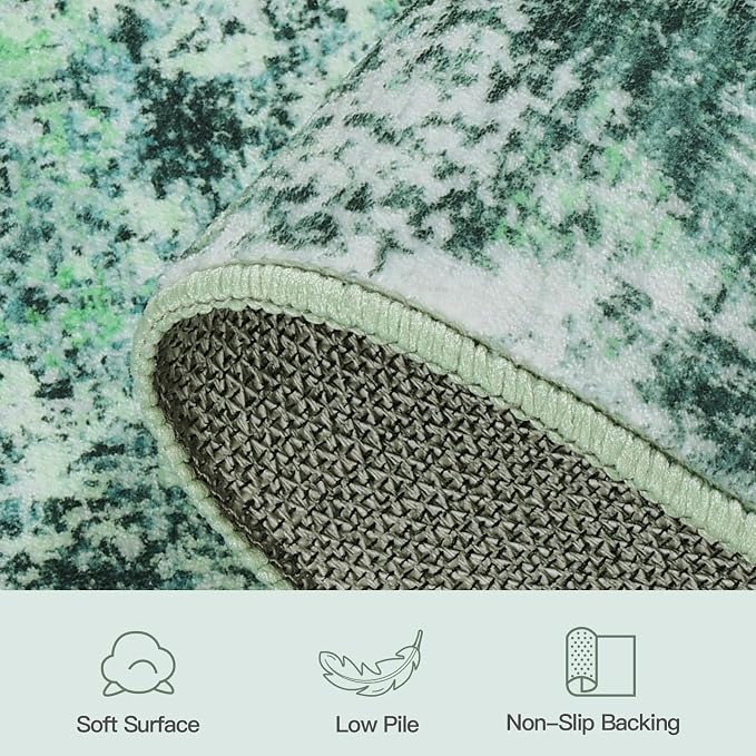 Lofus 5x7 Area Rug for Living Room, Abstract Washable Non-Slip Rugs, Green | Neutral Modern Carpet for Bedroom Dining Room Home Office Nursery, Stain Resistant Non-Shedding Foldable Indoor Rug