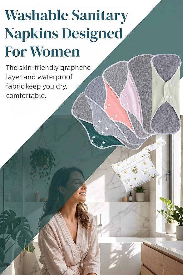 Reusable Incontinence Pads,Graphene Pads Sanitary Napkins,Washable Menstrual Pads,with 1 Storage Bag,Panty Liners Pads Period for Women/Postpartum/Incontinence Patients(Dark Green/L/5pcs)
