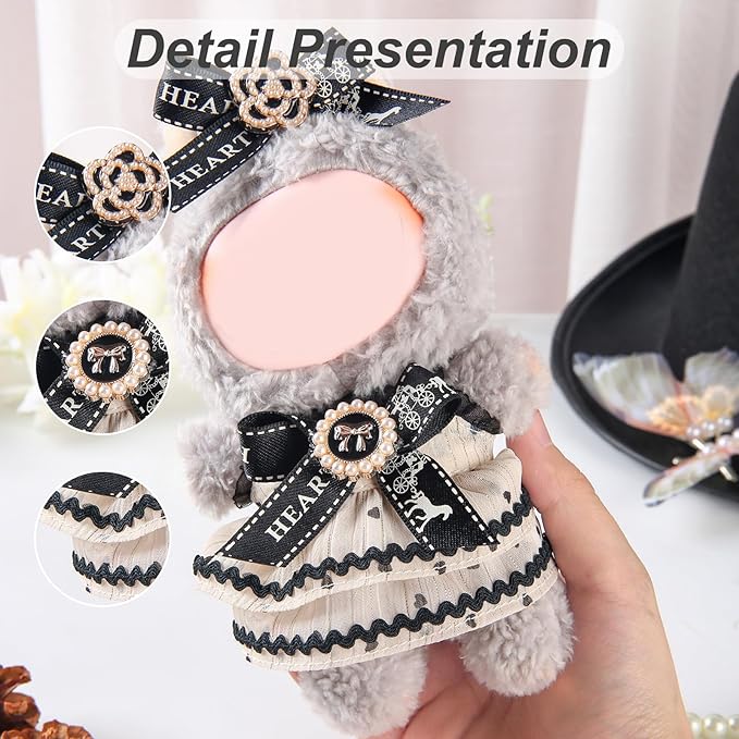 17cm Doll Clothes Set (No Doll) – Outfit with Hat & Overalls, Handmade Accessories for Mini Dolls, OB11-Compatible Dress-Up Gift (Noble Lady)