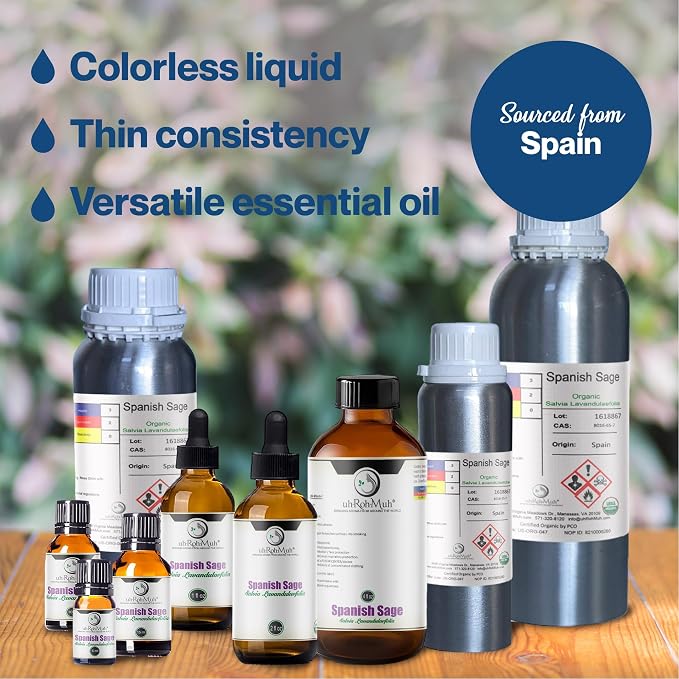 USDA Certified Organic Spanish Sage Essential Oil || Pure || Spain - 2oz w/Pipette