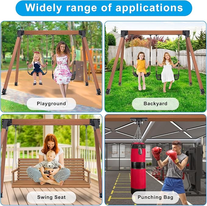 Dolibest Heavy Duty Swing Sets Brackets Including 2 A-Frame Swing Set Brackets, 4 Swing Leveing Base Bracket, 2 Swing Seats & 4 Swing Hangers for DIY Playground Equipment Mounting Hardware Included