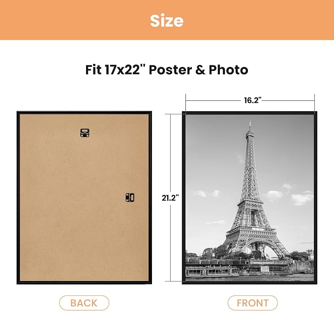 upsimples 17x22 Poster Frame, Easy Slide-In Assembly, Black, 3 Pack | Gallery Wall 17 x 22 Picture Frames Set for Family, Wedding, Christmas, Easy to Change Photos