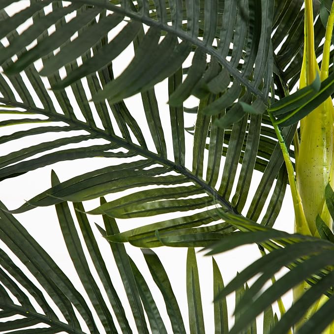 Nearly Natural 8 ft Artificial Golden Cane Palm Tree with Nursery Pot | Two Realistic Trunks, Lifelike Palm Leaves, Black Nursery Planter, Indoor Home Decor, Maintenance-Free foliage