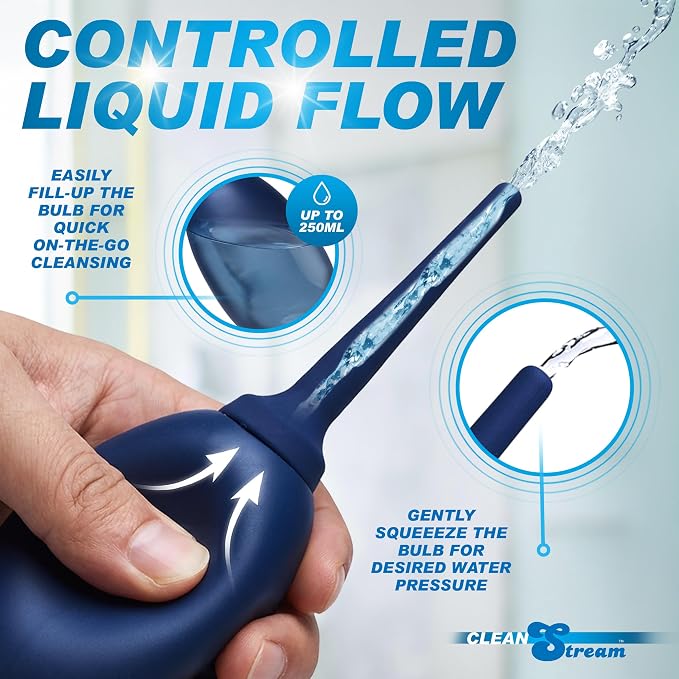 Cleanstream Flex Tip Cleansing Enema Bulb, Holds 250 ml or 8 fl oz, Reusable Enema Vaginal Cleaner Kit for Men and Women, Flex-Tip, One-Hand, Blue