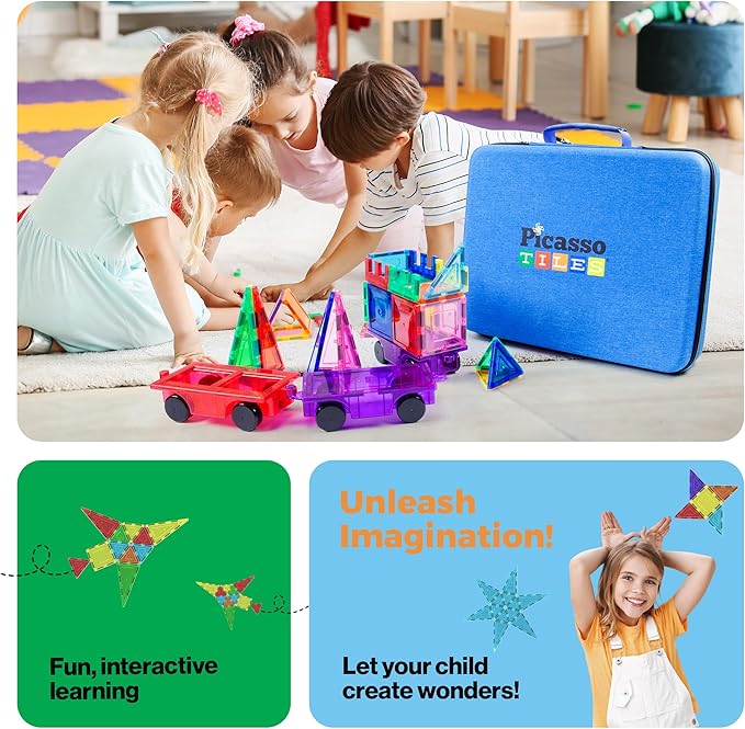 PicassoTiles Toy Carry Case Storage Box Organizer Portable Travel Bag in Water Resistant Oxford Cloth for Kids Magnetic Tiles STEM Construction Block Sets Accessories Character Action Figures PTA101