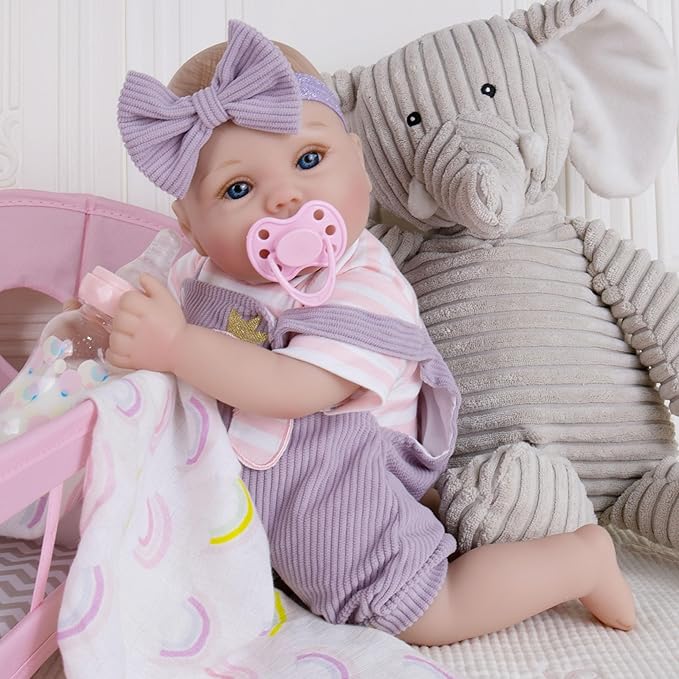 Milidool Lifelike Reborn Baby Dolls Girl-18 inch Realistic Newborn Baby Dolls, Soft Cloth Weighted Body with Feeding Toy, Gift for Kids Ages 3+