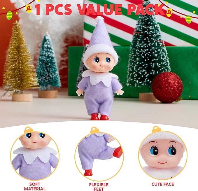 JOYIN 1 Pack Christmas Purple Tiny Elf Soft Plush Toy for Adults Kids Accessories Party Favors Xmas Party Supplies Christmas Decor, Xmas Gift