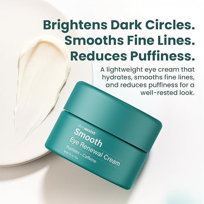 Smooth Eye Renewal Cream – Under Eyes Cream for Dark Circles, Puffiness, Fine Lines & Wrinkles – Hydrating Anti Aging Eye Creams, Peptides & Hyaluronic Acid for All Skin Types – 0.5 oz