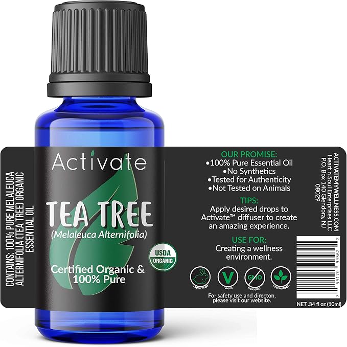 Activate Organic Tea Tree Essential Oil 10ml | 100% Pure Steam Distilled Melaleuca Alternifolia | Aromatherapy Oil for Diffusers, Massage, Humidifiers, Soap Making, Candles & DIY