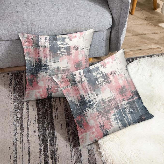 Emvency Throw Pillow Covers Set of 2, 18 x 18 Inch, Pink Gray | Abstract Modern Painting Outdoor Decorative Square Pillow Cases Couch Cushion Case for Couch Bed Sofa Living Room Home Decor