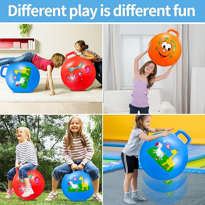 Bouncy Balls with Handle for Kids, Ride On Toys Balls for Kids 3 4-8, 3 Pack Hopper Ball 18 Inch Size with Air Pump for Kid Jumping Sports Ride Games Balance Exercise Indoor Outdoor Fun Toy