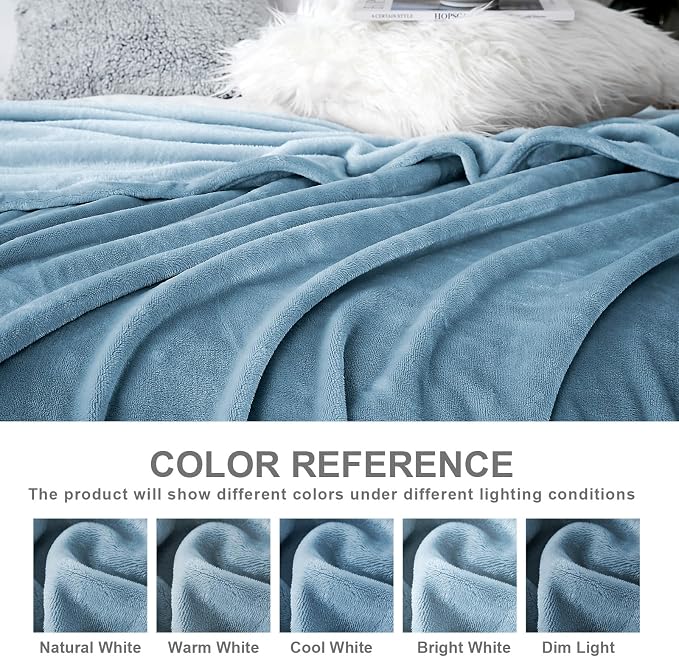 Hansleep Full Washed Blue Fleece Blanket, Soft Flannel Bed Blanket | Fuzzy Cozy Blanket 84x90 Inches, Multi-use for Bed, Sofa, Couch, Travel, Camping, All Season Warm Lightweight Cover