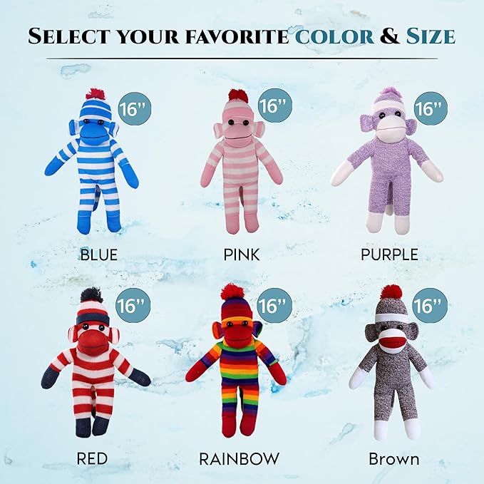 Plushland Adorable Sock Monkey, The Original Traditional Hand Knitted Stuffed Animal Toy Gift-for Kids, Babies, Teens, Girls and Boys Baby Doll Present Puppet (16'' red)