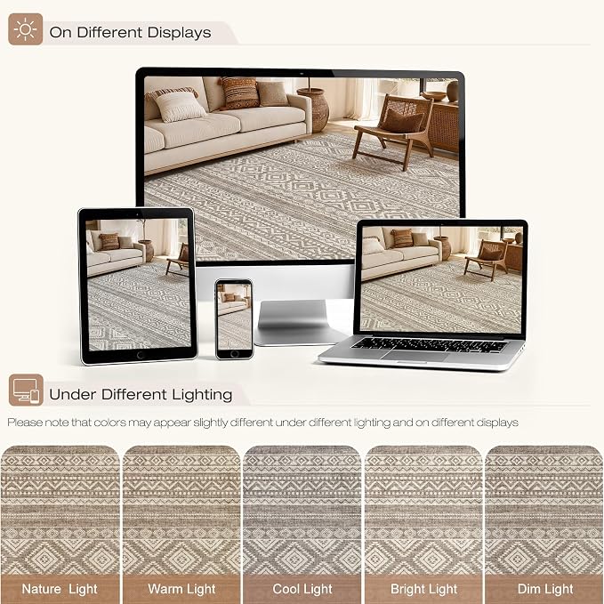 cotiled 10x12 Area Rugs Living Room Rug: Washable Boho Rugs with Non Slip Backing Large Soft Indoor Stain Resistant Carpet for Bedroom Farmhouse Dining Room Lightweight Home Decor Coffee Brown