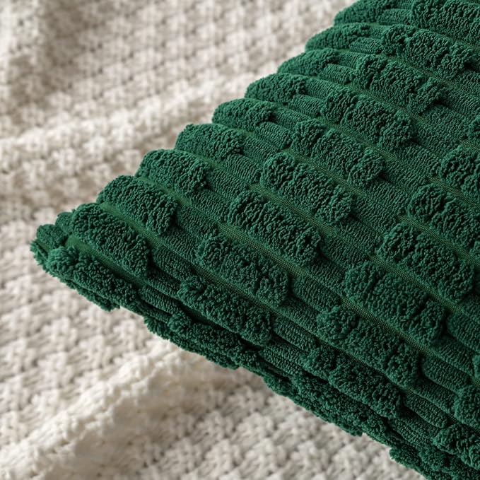 MIULEE Corduroy Decorative Throw Pillow Covers 18x18 Dark Green Pack of 2 | Soft Boho Striped Pillow Covers Modern Farmhouse Home Decor For Sofa Living Room Couch Bed