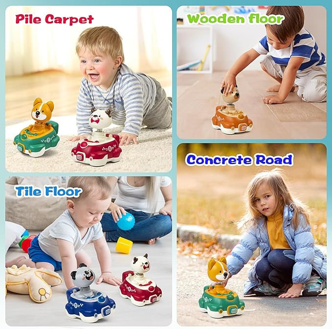 Press to Go Car Toys for Toddlers 1-3,Baby Animal Race Cars, Infant Play Vehicle Set,Car Toys for 6-9-12-18 Months, 1st Birthday Gifts for 1-2 Years Old Boys