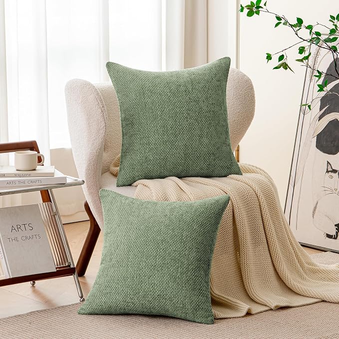 a moment Moss Green Chenille Throw Pillow Covers 24x24 Inch Pack of 2 Modern Decorative Throw Pillow Cases Farmhouse Cross Covers Home Decor for Sofa Bedroom Living Room