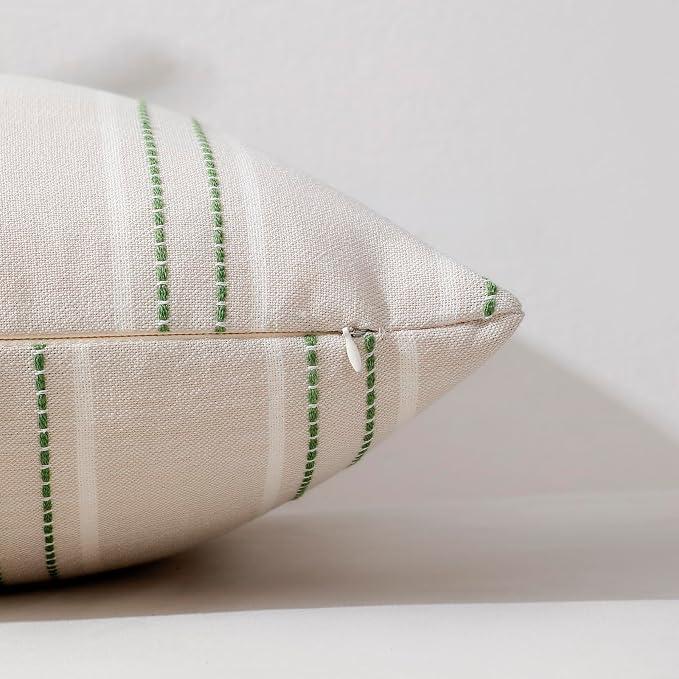 Hckot Spring Throw Pillow Covers 18x18 Set of 2 Grass Green Pillow Covers | Farmhouse Decorative Pillows Textured Linen Square Cushion Covers for Sofa Couch Bed Living Room Decor(Grass Green)