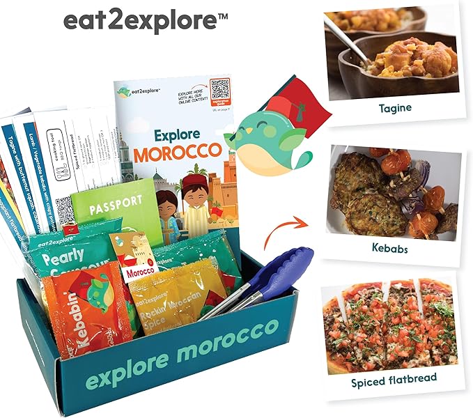Cooking Kits for Kids - Interactive & Educational Set with 3 Recipe Cards, Key Ingredients & Cooking Tools - Ideal Idea for Kids who Love to Create Meals (Morocco Edition)