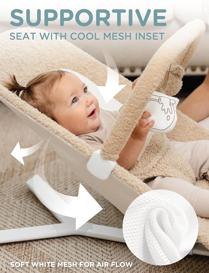 Baby Delight Alpine Deluxe Portable Bouncer | Infant | 0 – 6 Months | Tan Sherpa