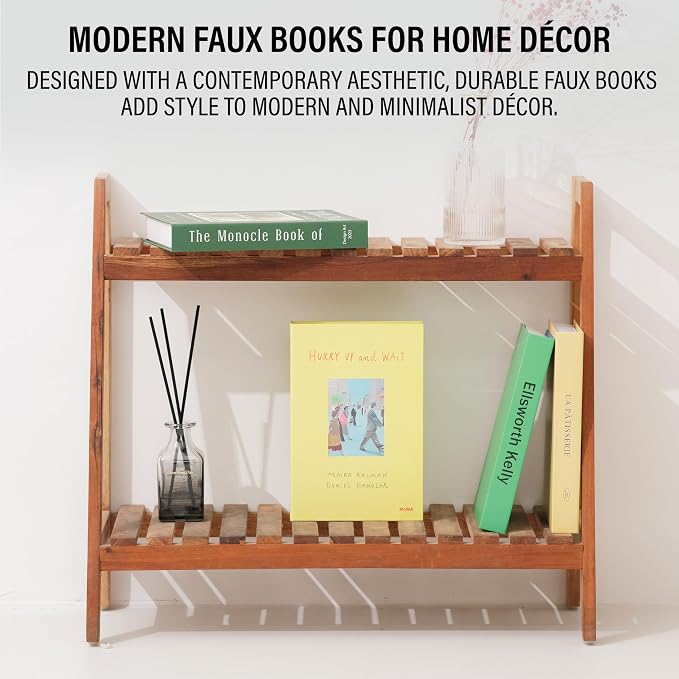 4 Pcs Decorative Books | Faux Neutral Coffee Table & Shelf Decor | Warm Organic Look for Living Room, Office and Entryway - Not Real, Tool-Free 2-Min Setup