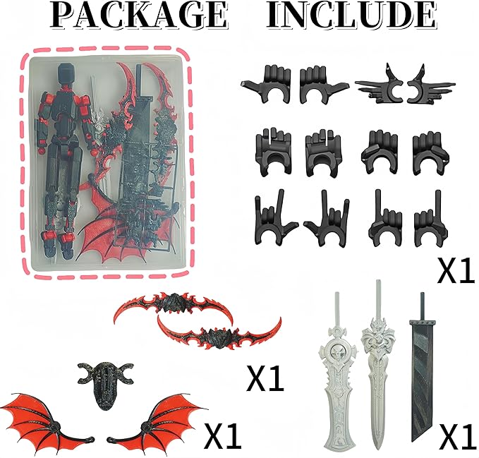 Dummy13 Action Figure Set | Pre-Assembled 3D Printed Titan and Robo Figures | Highly Articulated Robot Toys with Interchangeable Accessories | Perfect for Collectors and Hobbyists (Black red)