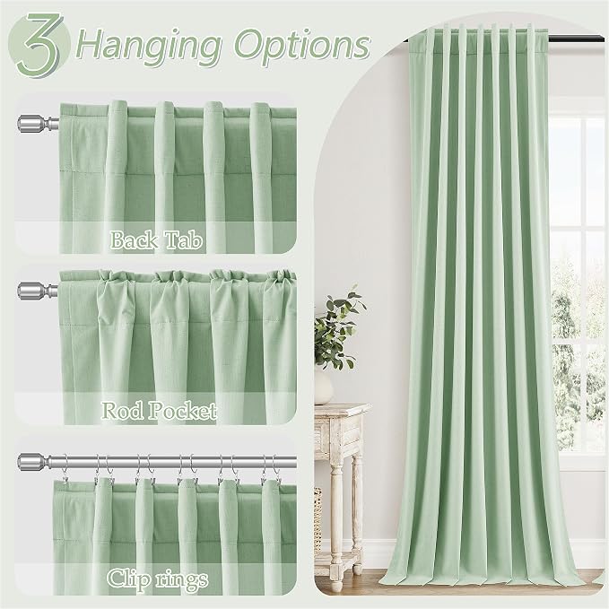 Guken 100% Blackout Curtains 84 Inch Length 2 Panels Set for Living Room Bedroom Back Tab Thermal Insulated Black Out Linen Drapes Room Darkening Window Curtains 84 Inches Long,Aqua Green