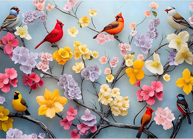 1000 Piece Puzzle for Adults, Bird Flower Puzzle, Impossible Jigsaw Puzzles 1000 Pieces for Home Decor (Flowerful Flock)