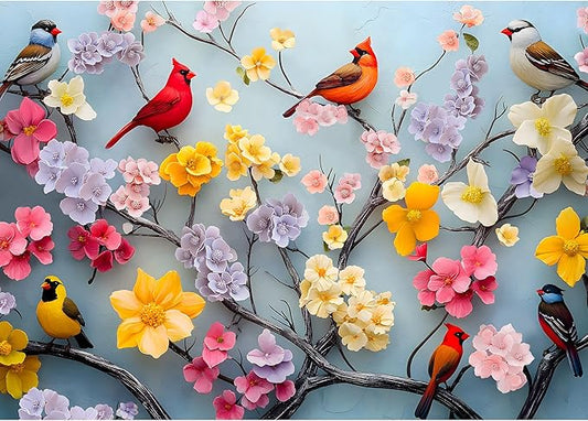 1000 Piece Puzzle for Adults, Bird Flower Puzzle, Impossible Jigsaw Puzzles 1000 Pieces for Home Decor (Flowerful Flock)