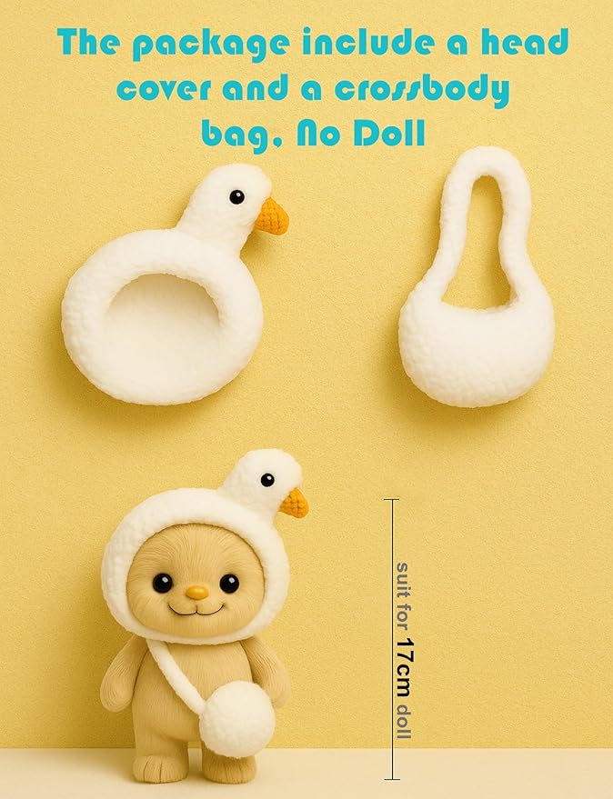 17cm Doll Clothes Outfit (No Doll), Stylish Cute Plush Doll Clothes with Designer Accessories, Clothes for 17cm Dolls, White Swan Style