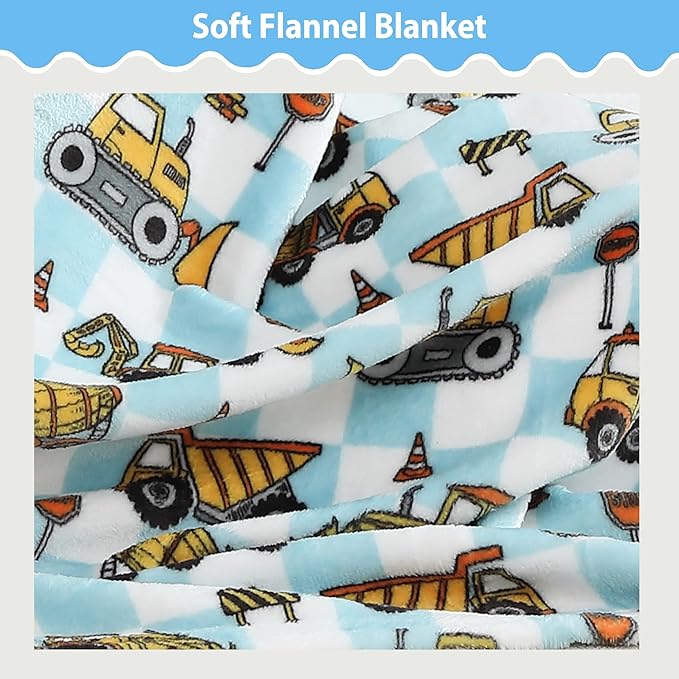 Softan Kids Throw Blanket for Girls & Boys, Warm Soft Toddler Flannel Blankets for Sofa Couch Bed， Cozy Fuzzy Plush Flannel Kids Throw Blanket for Daycare & School - Excavator 50x60 inches