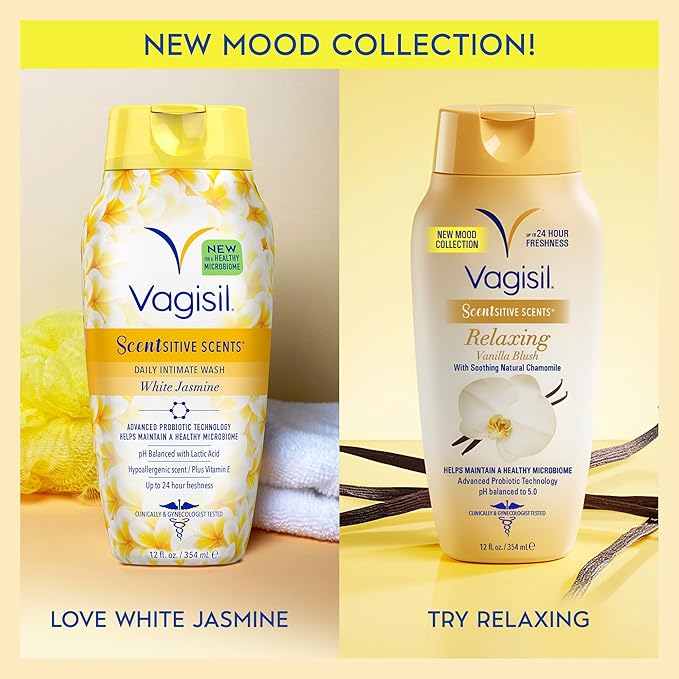 Vagisil Feminine Wash for Intimate Area Hygiene, Scentsitive Scents, pH Balanced and Gynecologist Tested, White Jasmine, 12 oz (Pack of 1)